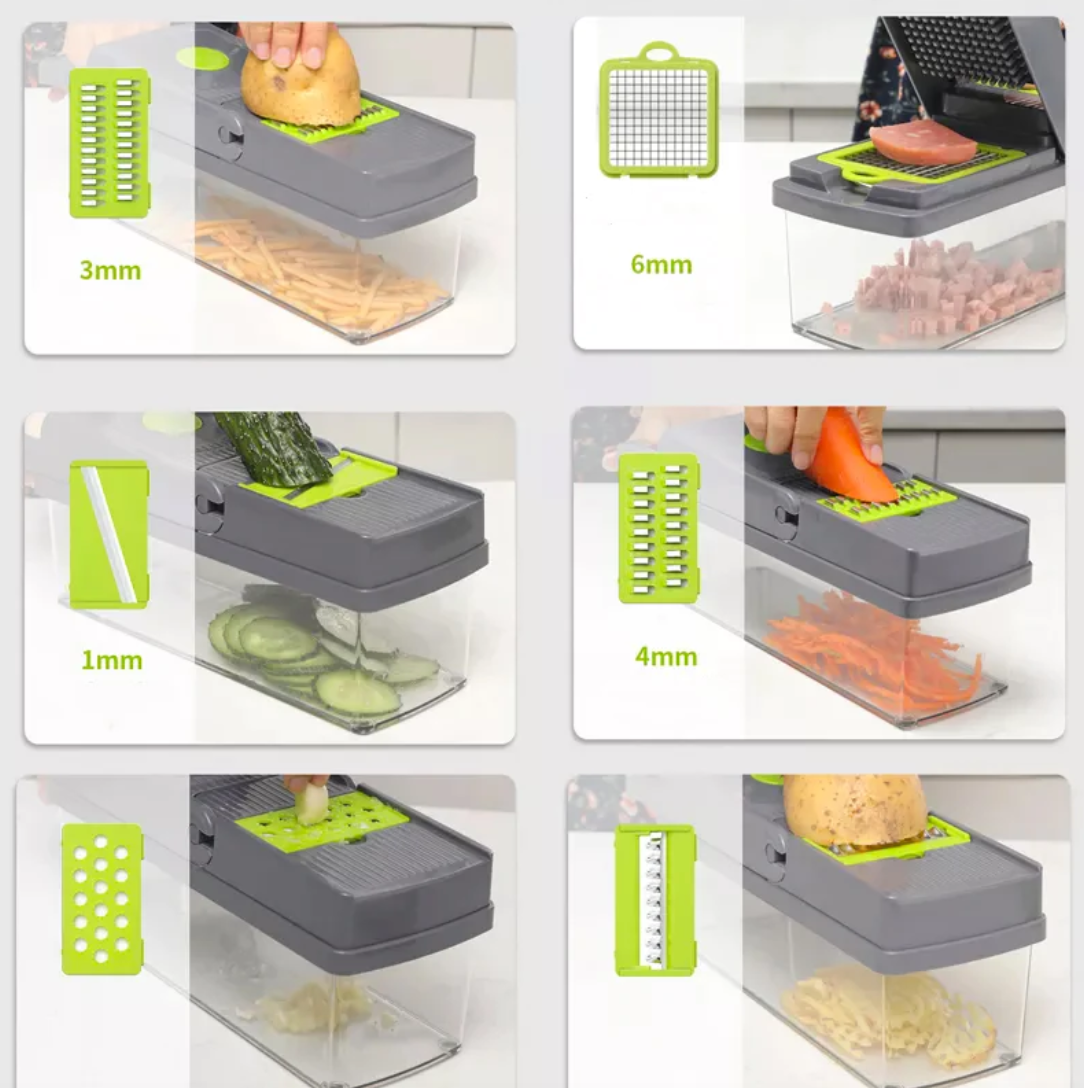 Cortador de Verduras Multifuncional 14 en 1 Rápido, Seguro y Práctico