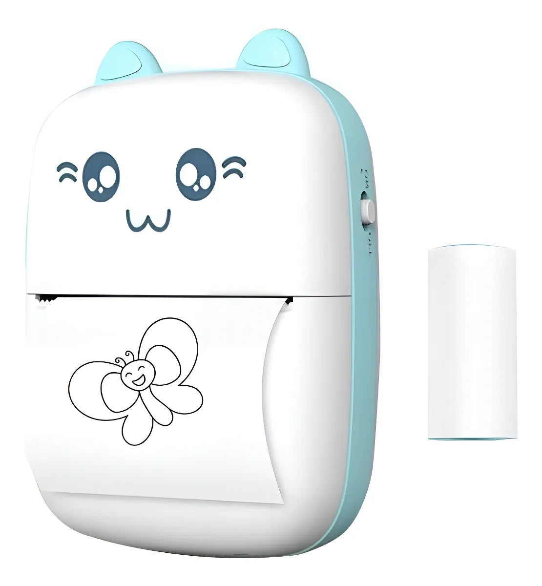 Mini Impresora Portátil Bluetooth Gatito + 1 Rollo Termico Color Celeste