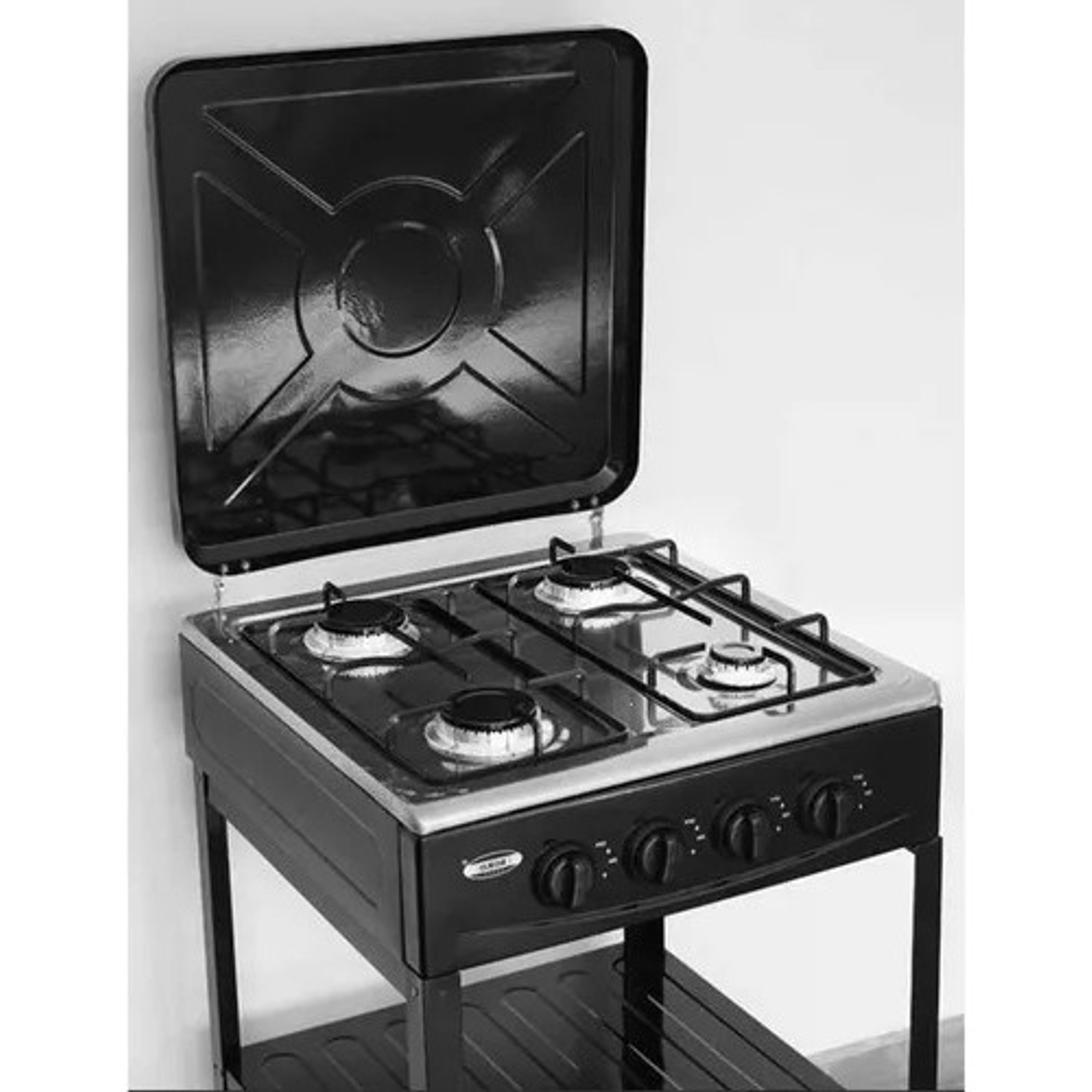 Cocina Encimera A Gas 4 Quemadores Con Repisas Color Negro