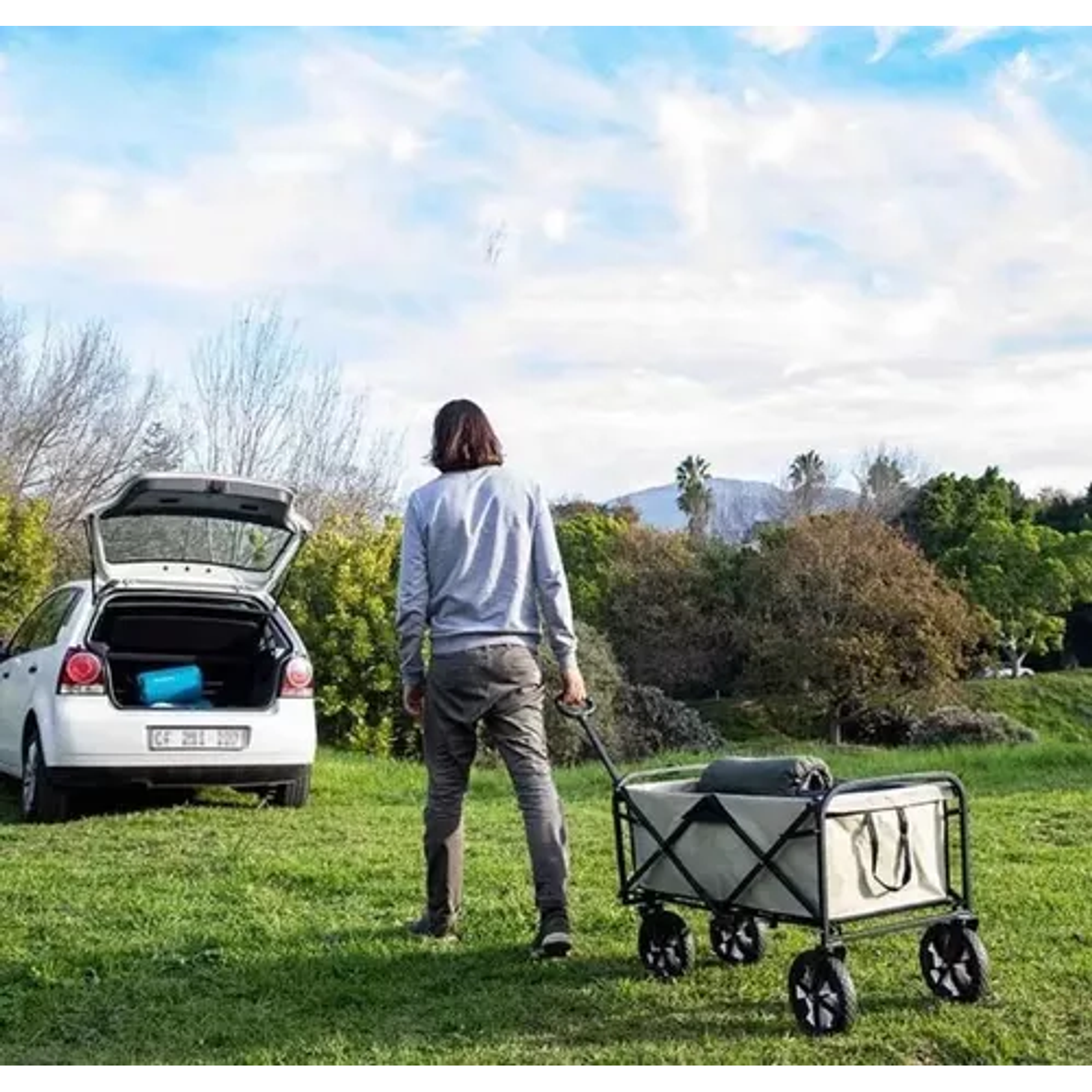 Carrito Plegable Organizador Camping Resistente Color Beige