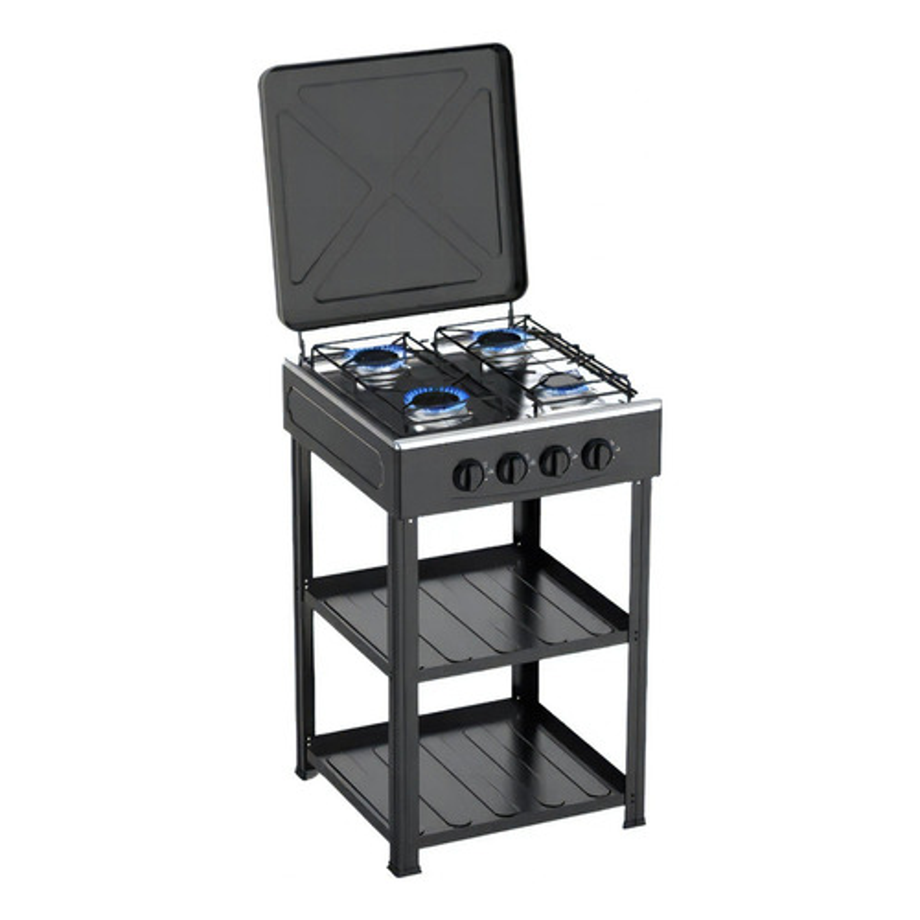 Cocina Encimera A Gas 4 Quemadores Con Repisas Color Negro