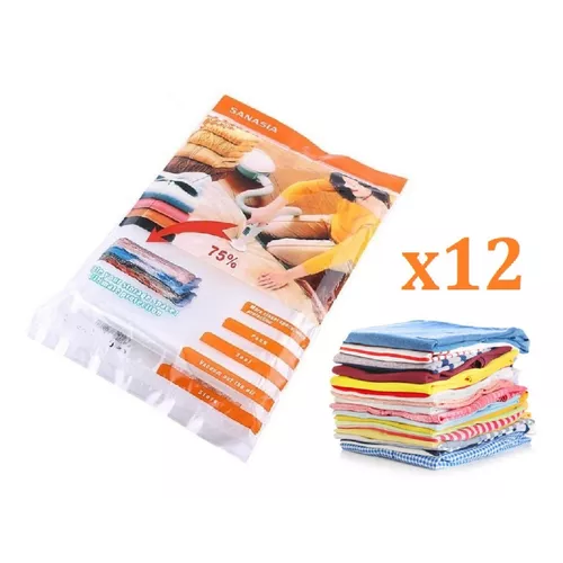Pack x 12 Bolsas Al Vacio Ropa Bolsas Para Guardar Ropa 80x110