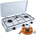 Set Cocina Camping A Gas 3 Quemadores Con Regulador Y Manguera