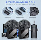 Micrófono Doble Inalambrico Solapa  Reducción De Ruido 3.5 mm Negro